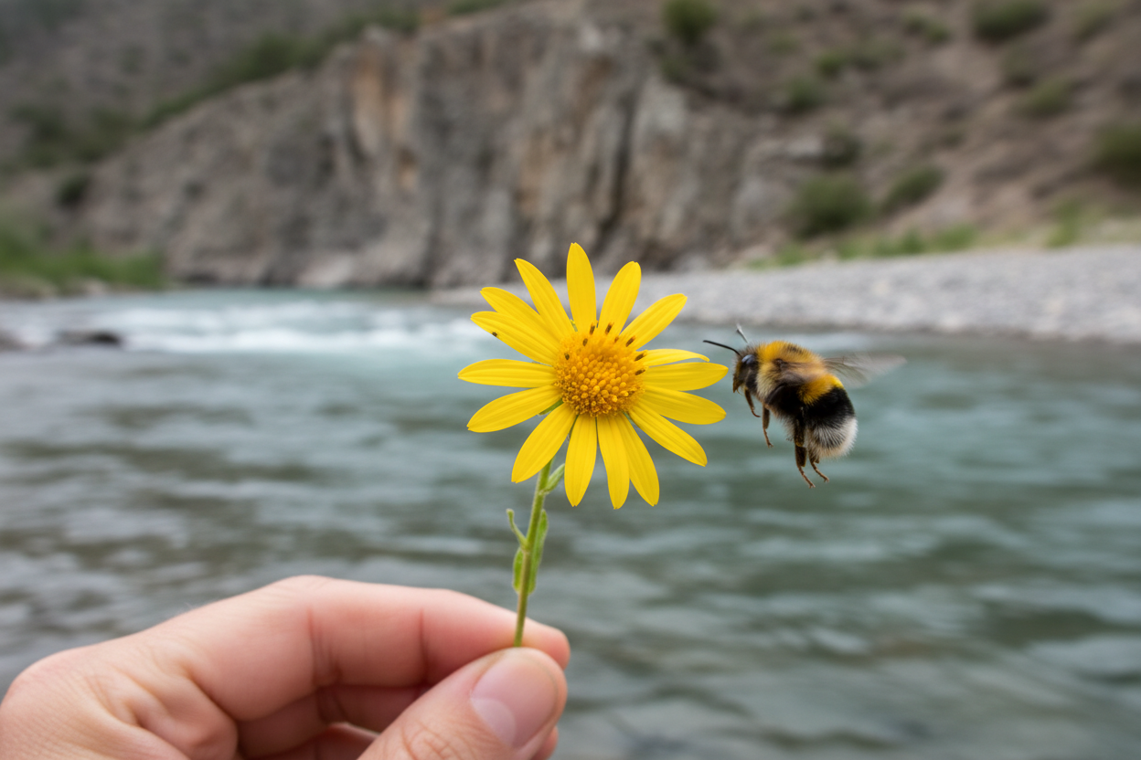 Perfect but have the bee approaching from the side